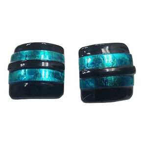 Vintage Black Enamel Blue Acrylic Glitter Square Studs Earrings